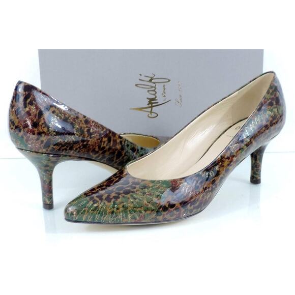 AMALFI by Rangoni Pace Pumps Heels Brown Imperial Patent Size 7.5 Made in Italy - Picture 2 of 9